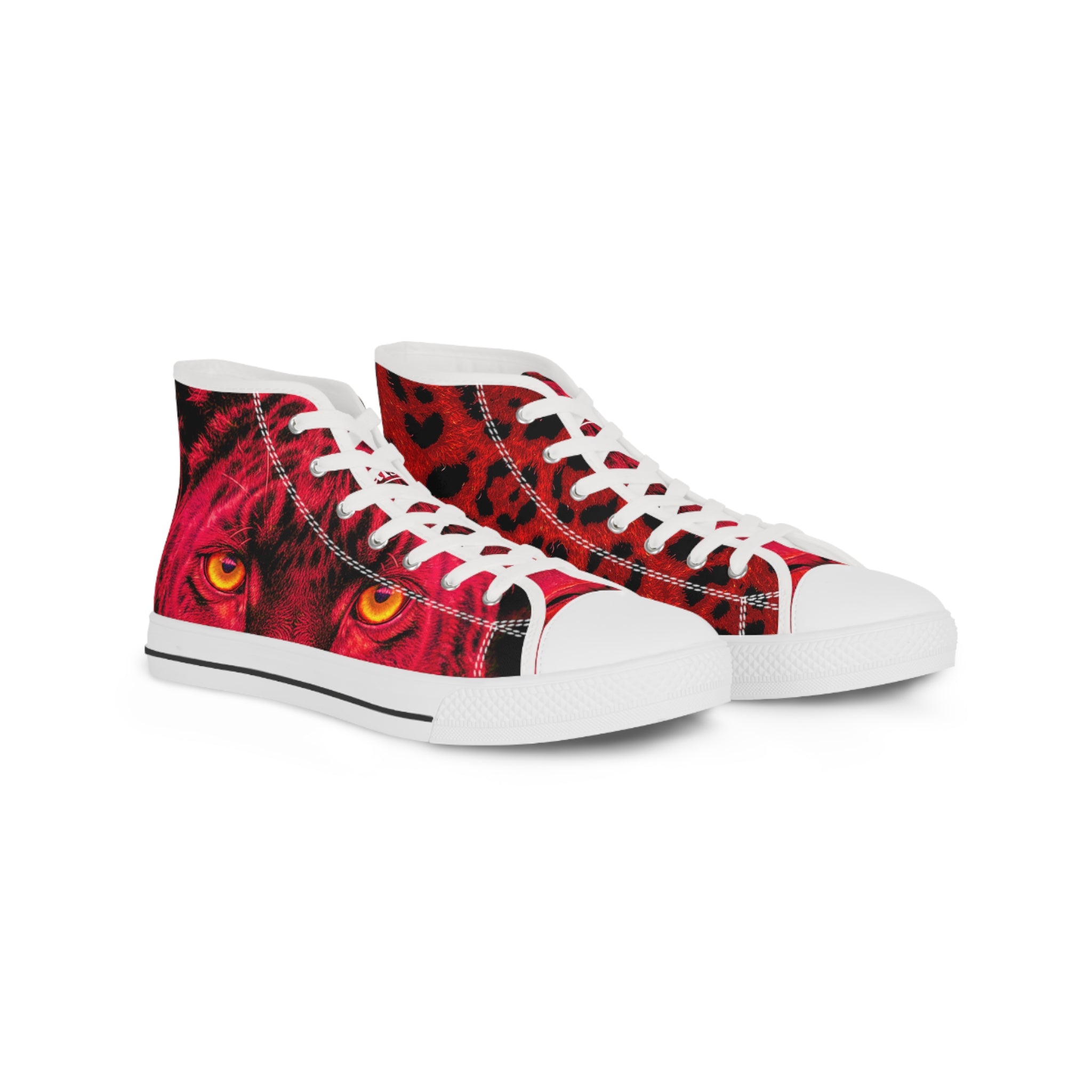 Red Leopard Eyes High Top Sneakers — Bold Men's Statement Shoes