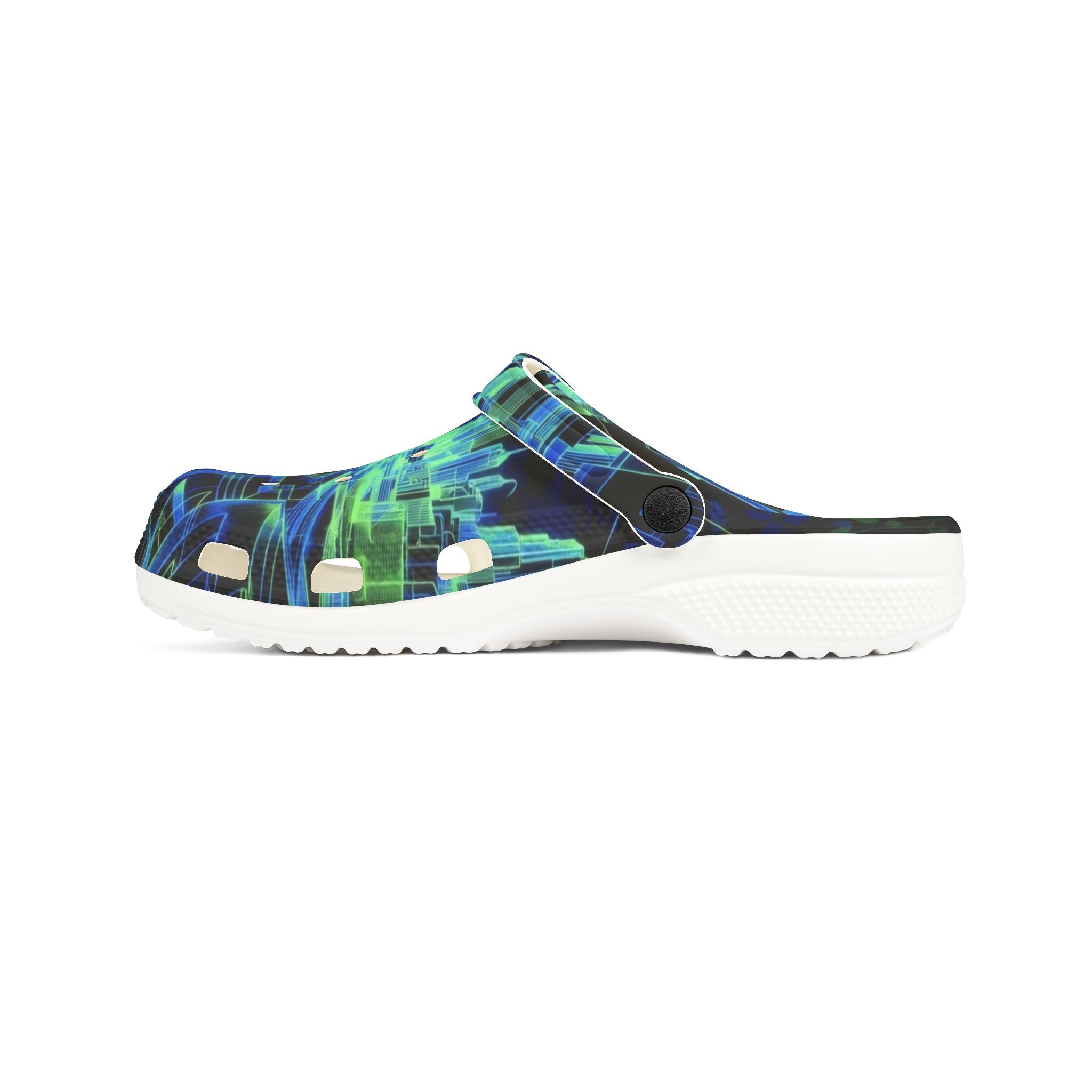 Blue Green Abstract Tech Pattern EVA Foam Clogs
