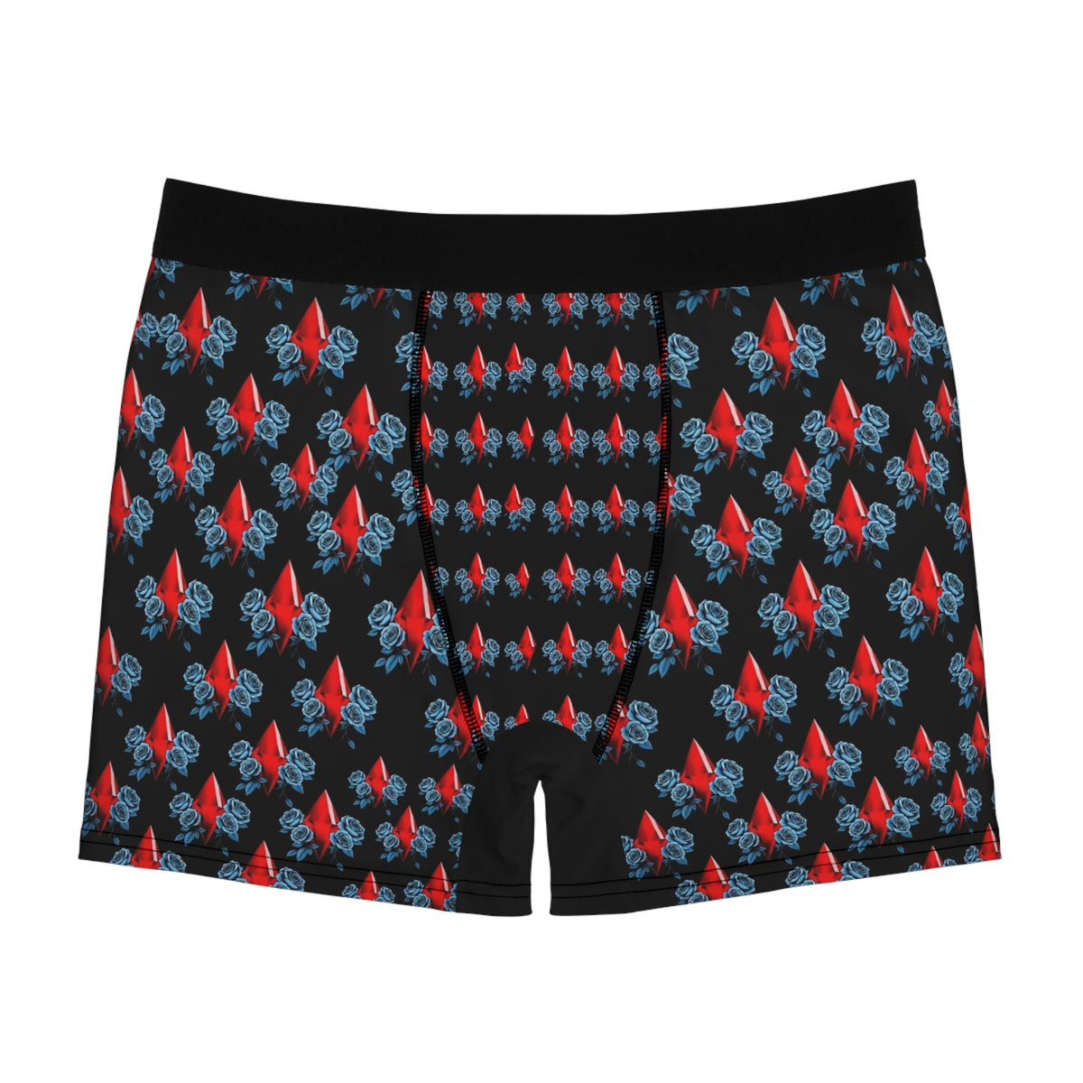 Red Jewel & Blue Roses Boxer Briefs — Men's Patterned AOP Underwear
