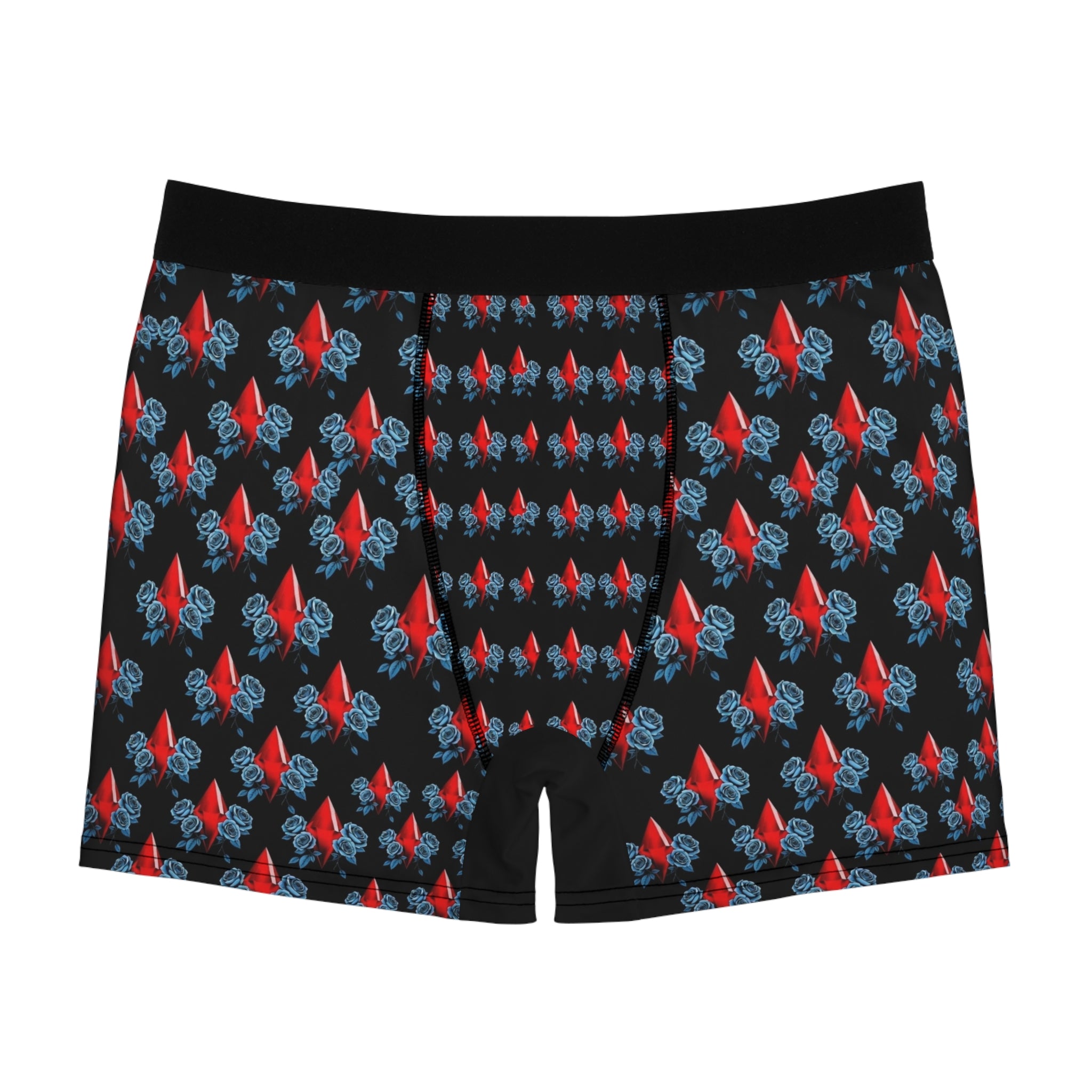 Red Jewel & Blue Roses Boxer Briefs — Men's Patterned AOP Underwear