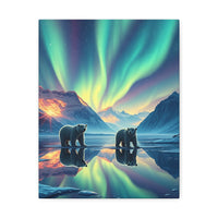 Aurora Polar Bears Stretched Canvas - Northern Lights Wildlife Wall Art