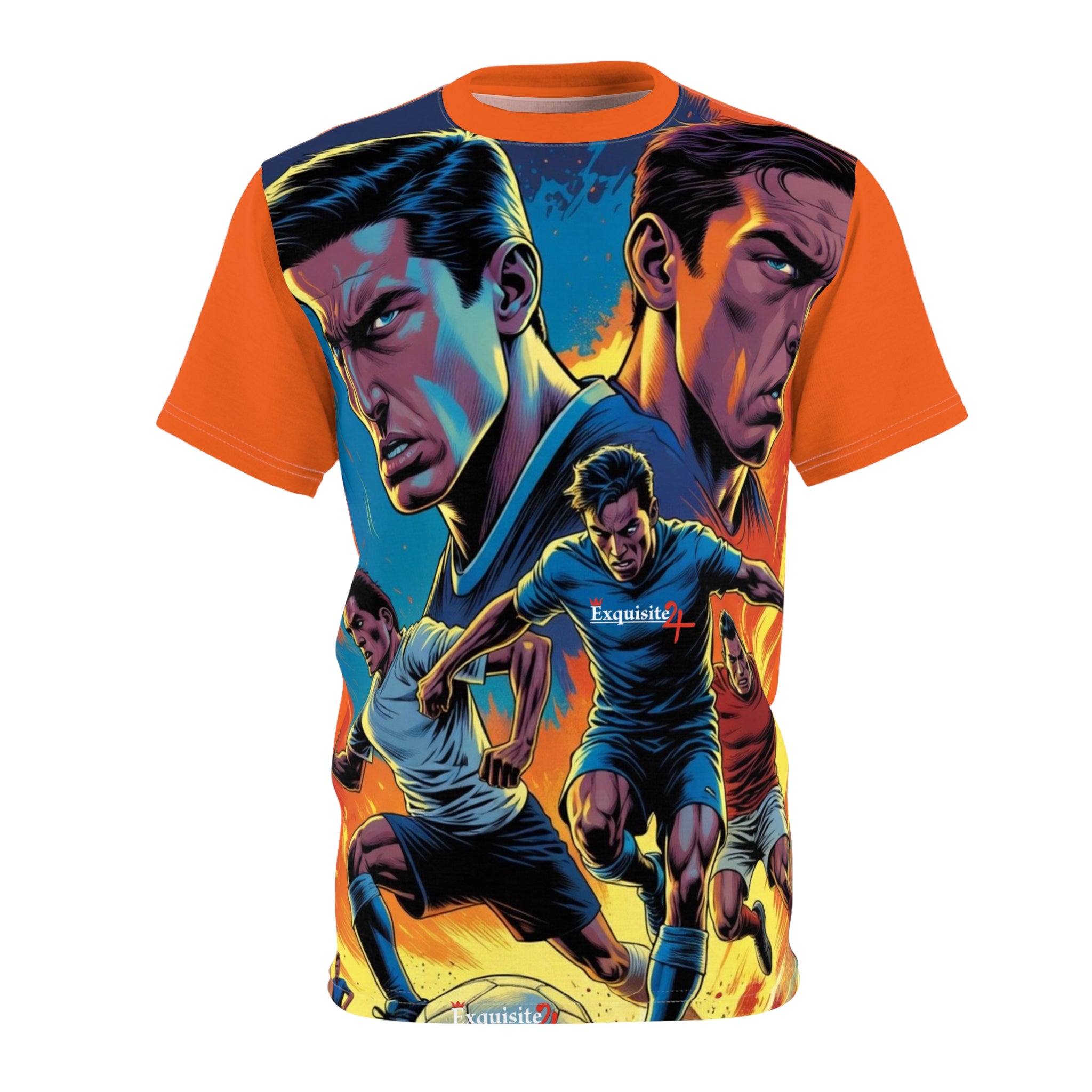 Soccer Legends Graphic Tee — Retro Action Football Players All-Over Print