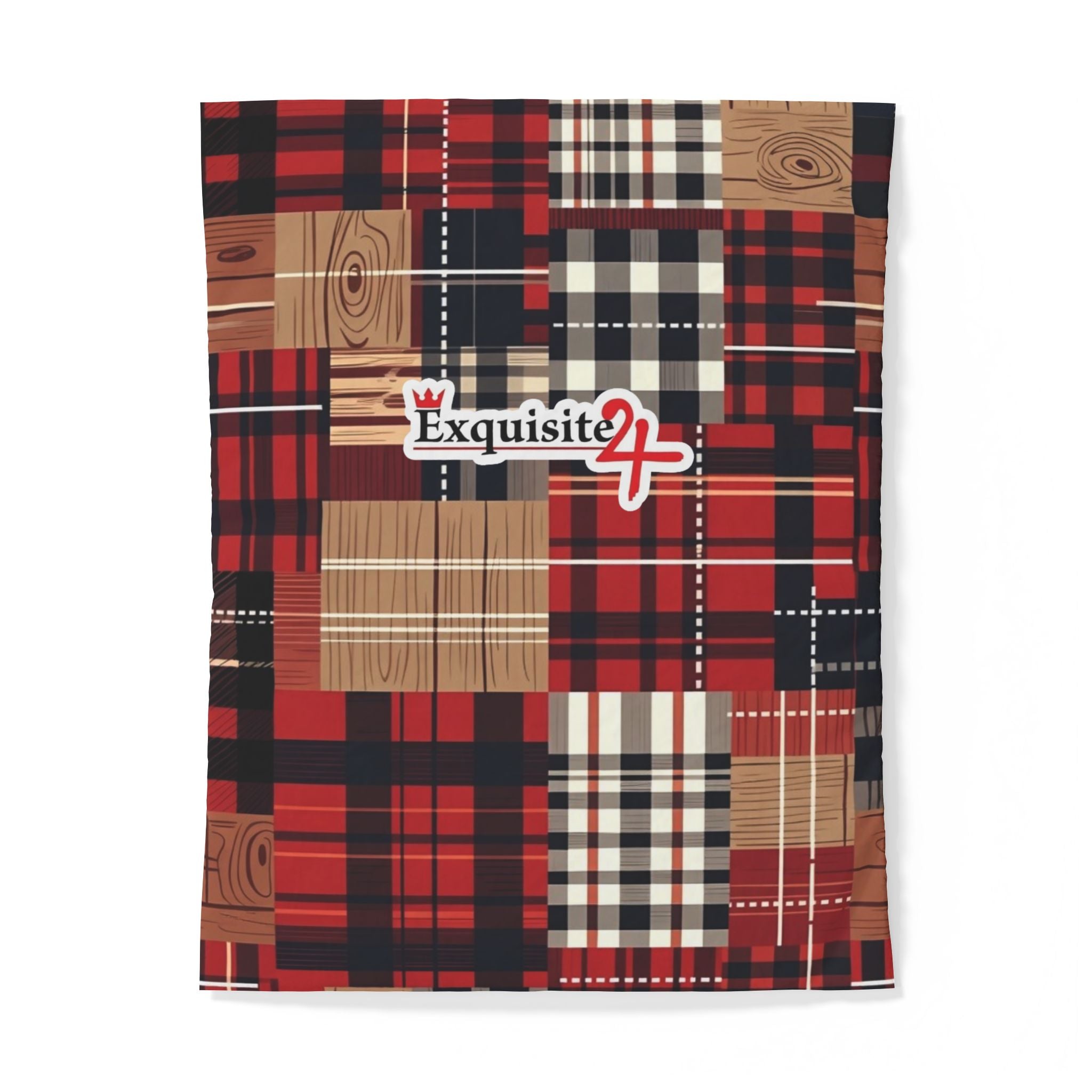 Plaid Patchwork Cotton Duvet Cover — Red Check Rustic Cabin Bedding