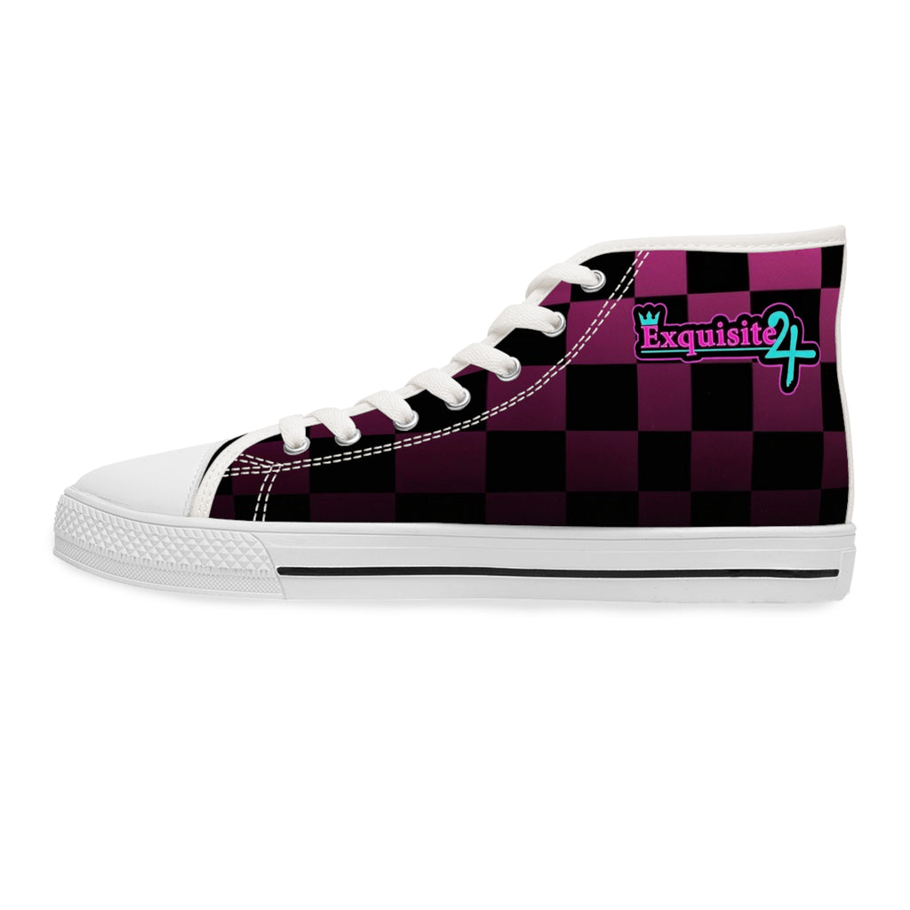 Women's Pink & Black Checkerboard High Top Sneakers