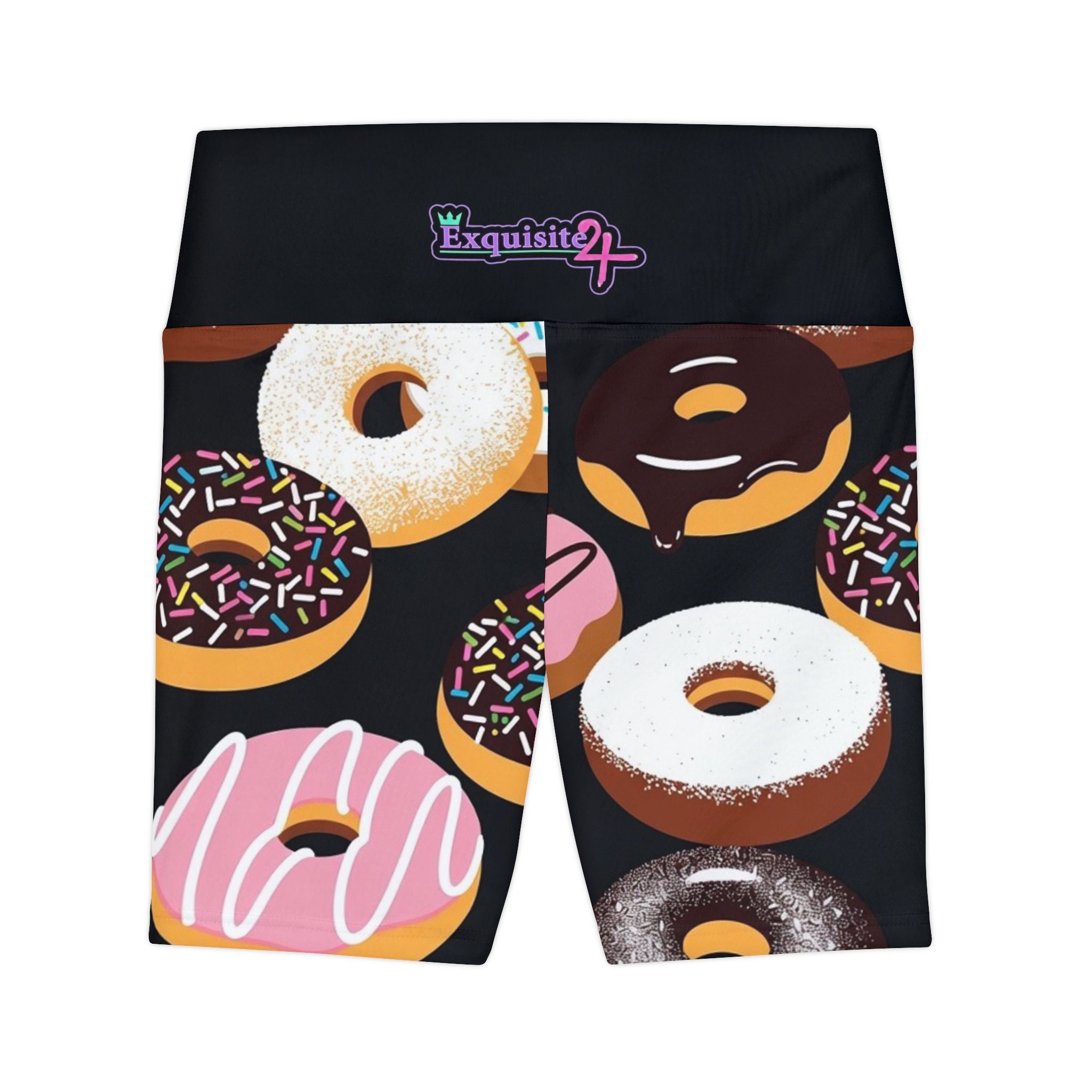 Donut Print Women's Workout Shorts - Colorful Dessert Activewear