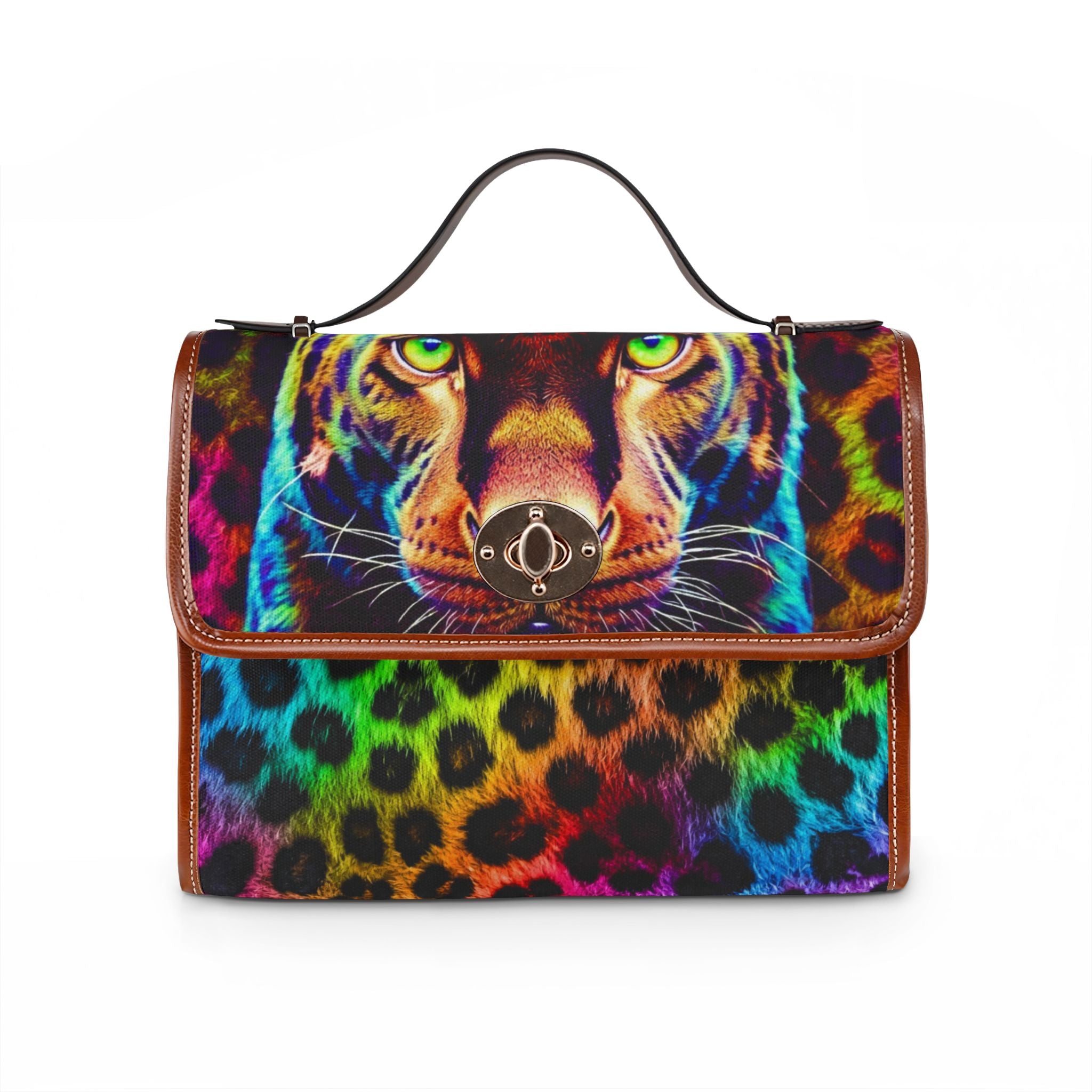 Rainbow Leopard Tote Bag — Colorful Leopard Face Waterproof Canvas Handbag