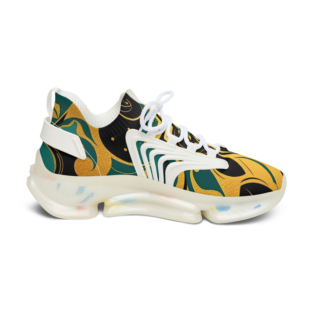 Women's Mesh Sneakers — Bold Abstract Green & Gold Athletic Shoes