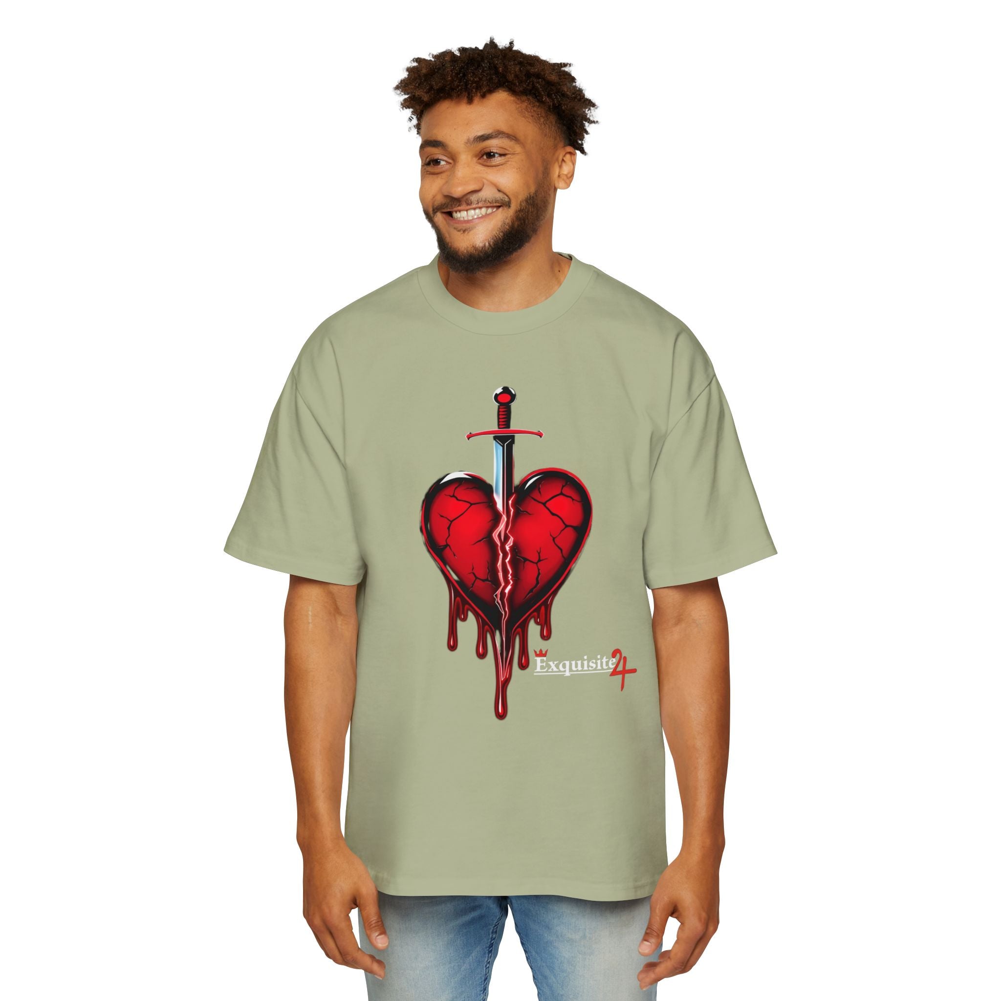 Oversized Graphic Tee — Bleeding Heart with Sword Design