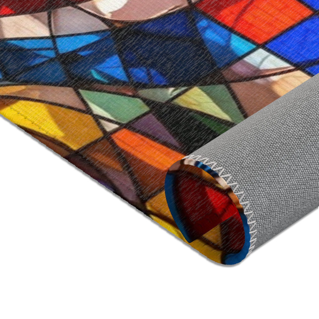 Stained Glass Mosaic Area Rug — Vibrant Geometric Decorative Floor Mat