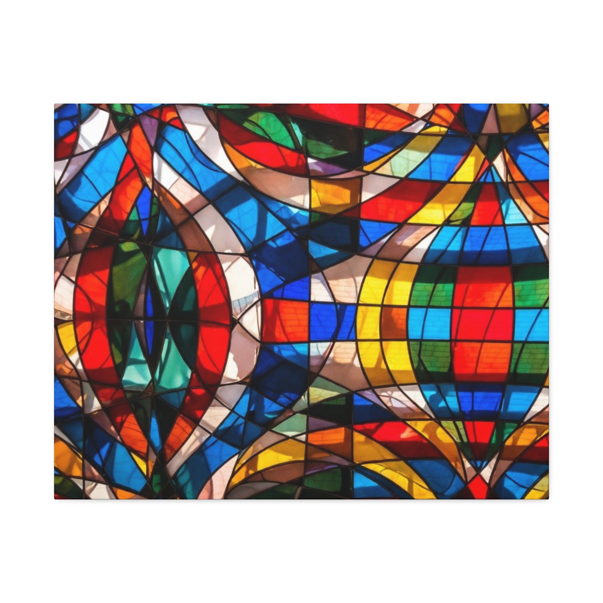 Stained Glass Abstract Stretched Canvas Print — Colorful Geometric Wall Art