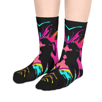 Neon Butterfly Silhouette Mid-Calf Socks