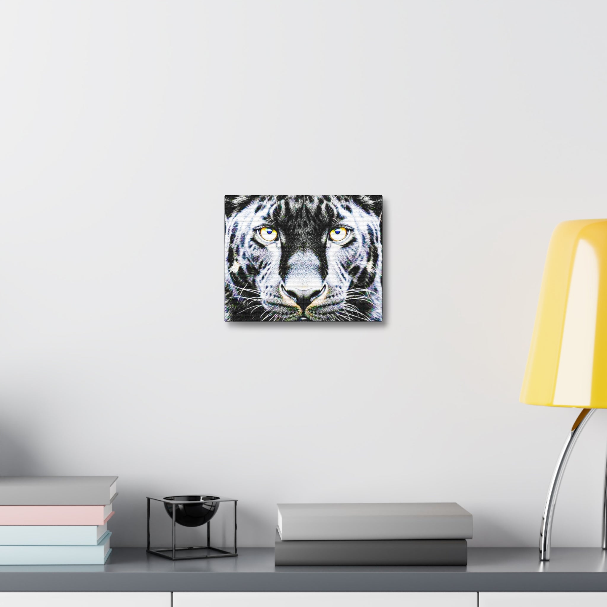 Leopard Portrait Stretched Canvas — Snow Leopard Wall Art with Yellow Eyes