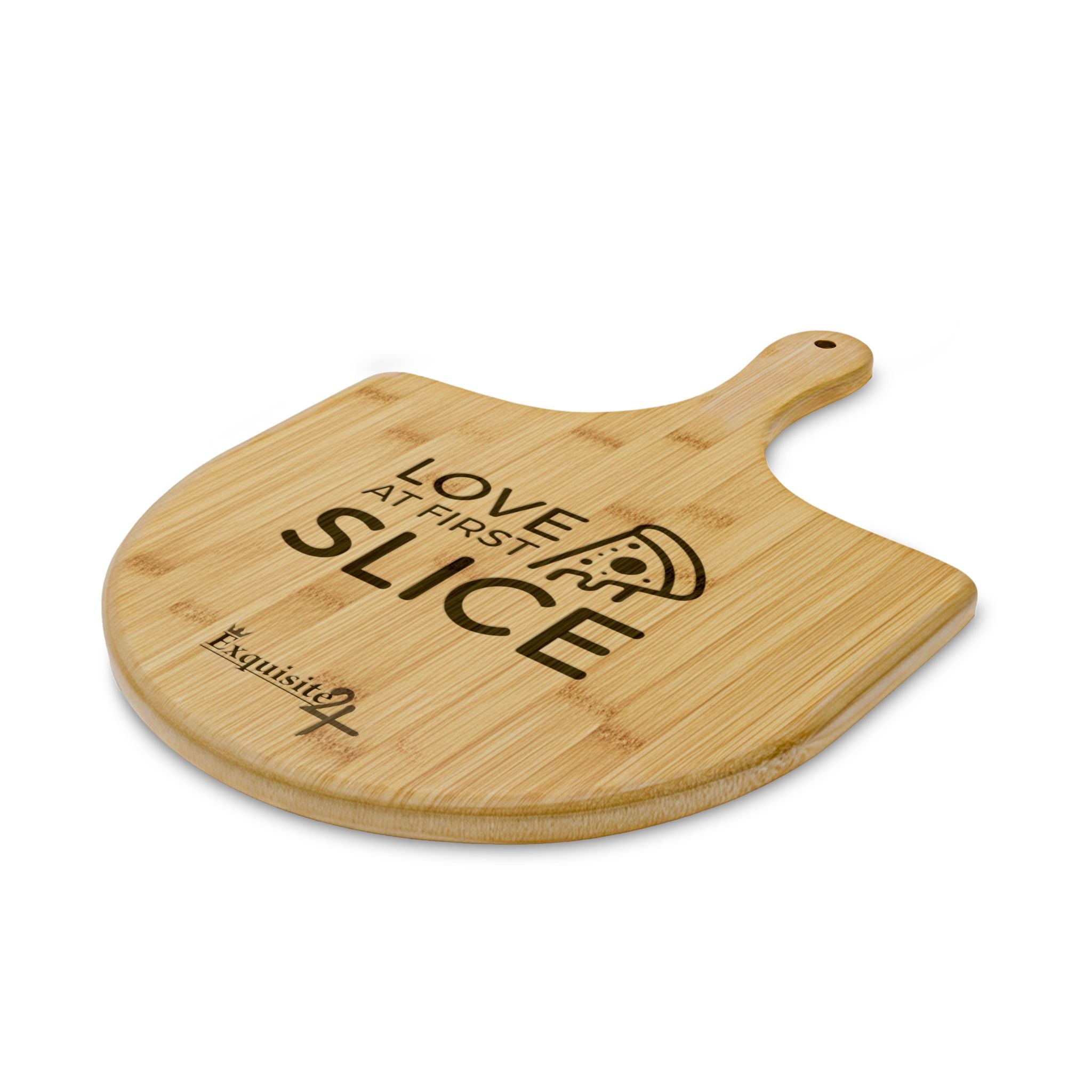 Bamboo Pizza Peel – "Love at First Slice" Engraved Serving Board