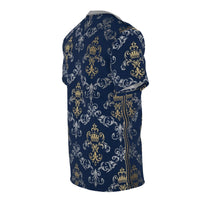 Royal Crest Pattern Tee — Navy Gold Damask All-Over Print T-Shirt