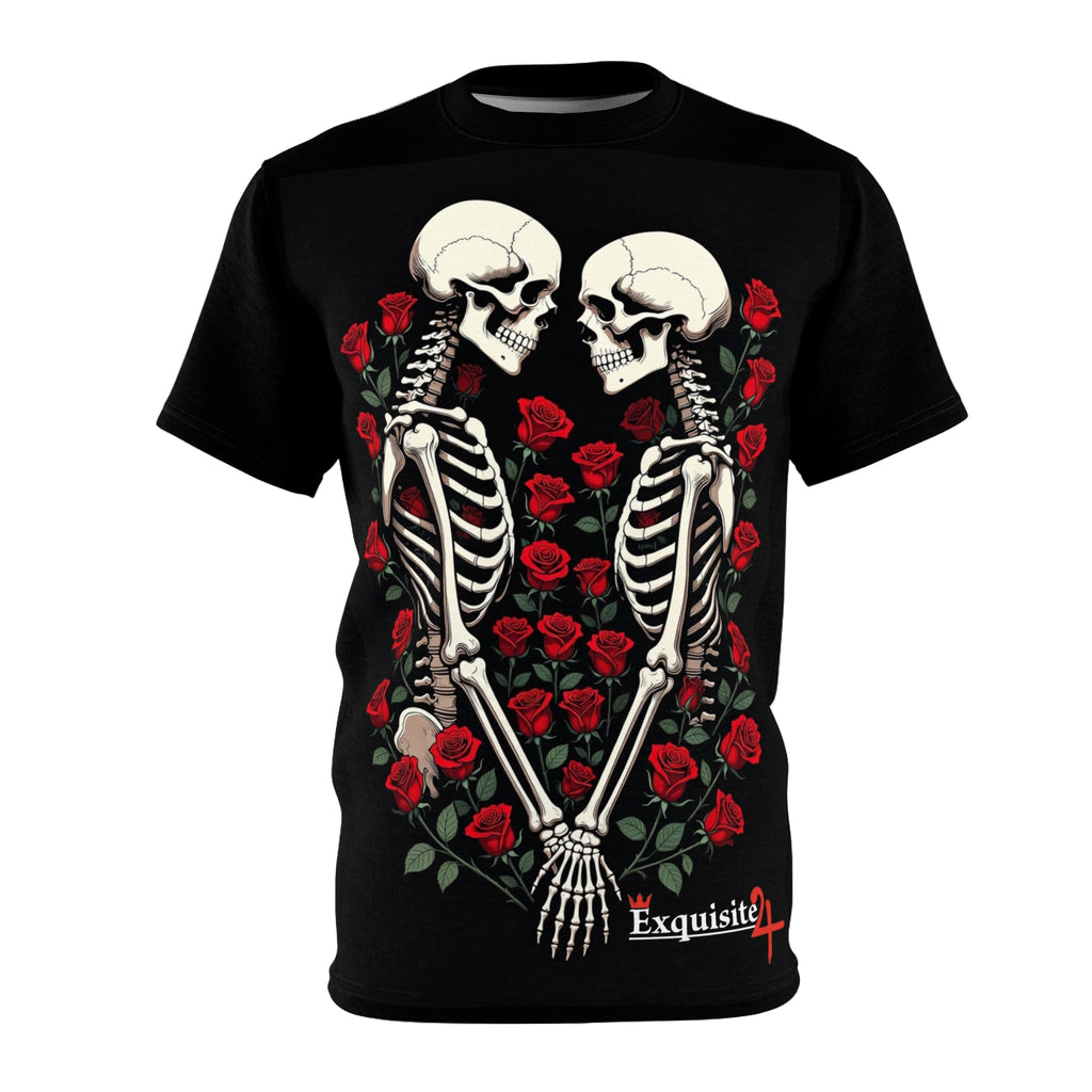 Skeleton Lovers Tee — Romantic Rose Skull Heart Graphic T-Shirt