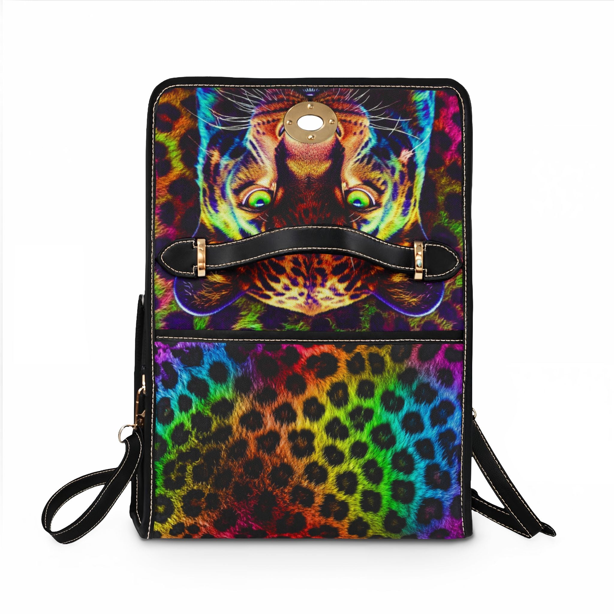 Rainbow Leopard Tote Bag — Colorful Leopard Face Waterproof Canvas Handbag