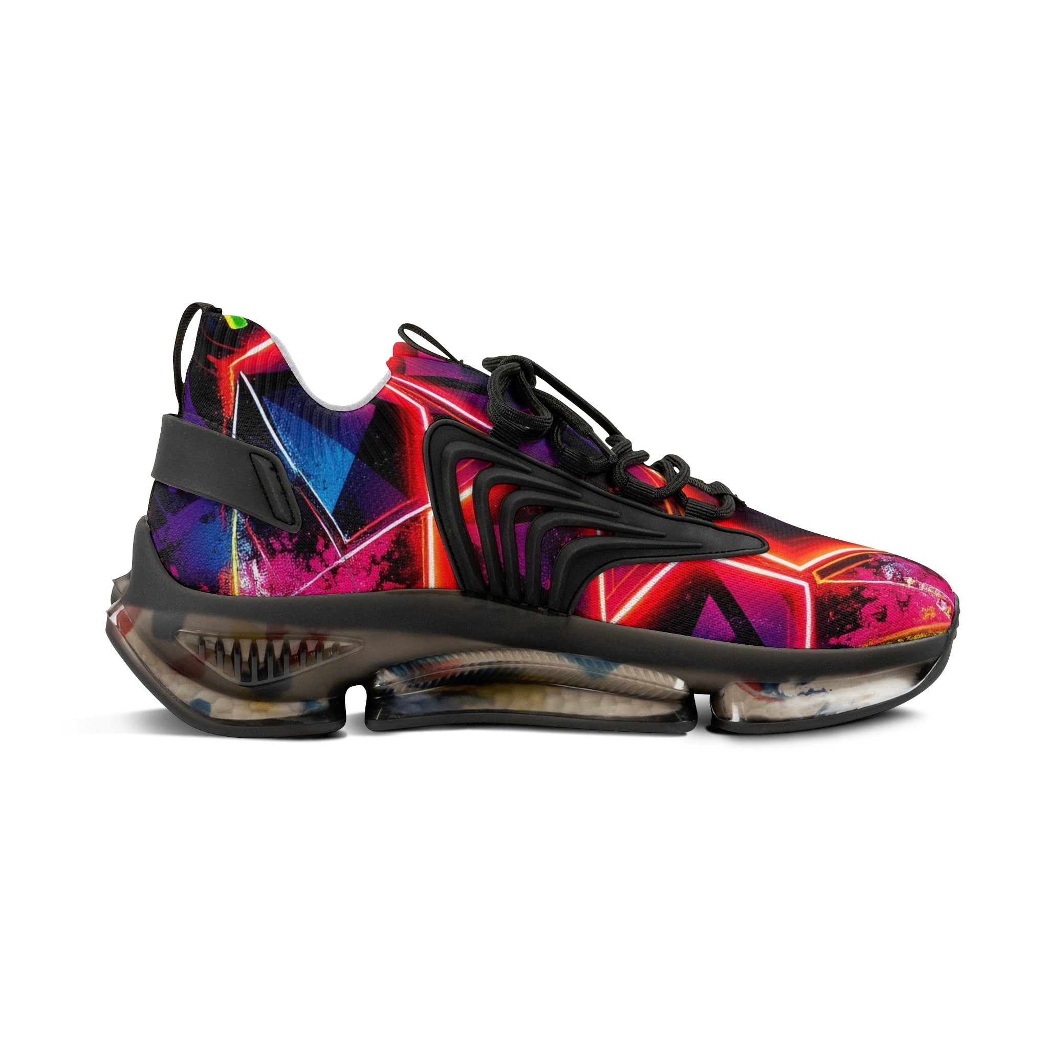 Men's Mesh Sneakers — Neon Geometric Athletic Shoes for Running & Streetwear