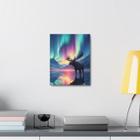 Aurora Moose Stretched Canvas – Northern Lights Landscape Wall Art