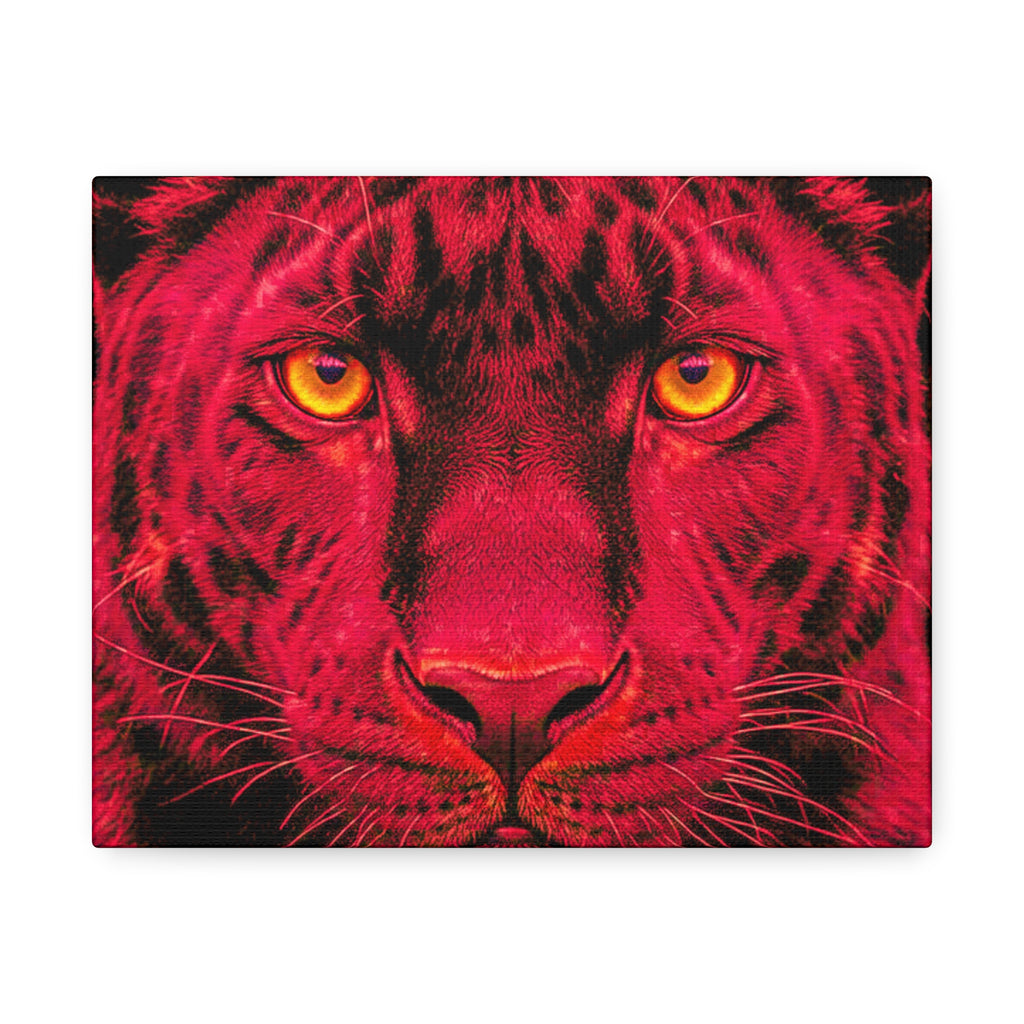 Red Panther Canvas Wall Art — Bold Neon Portrait Stretched Canvas