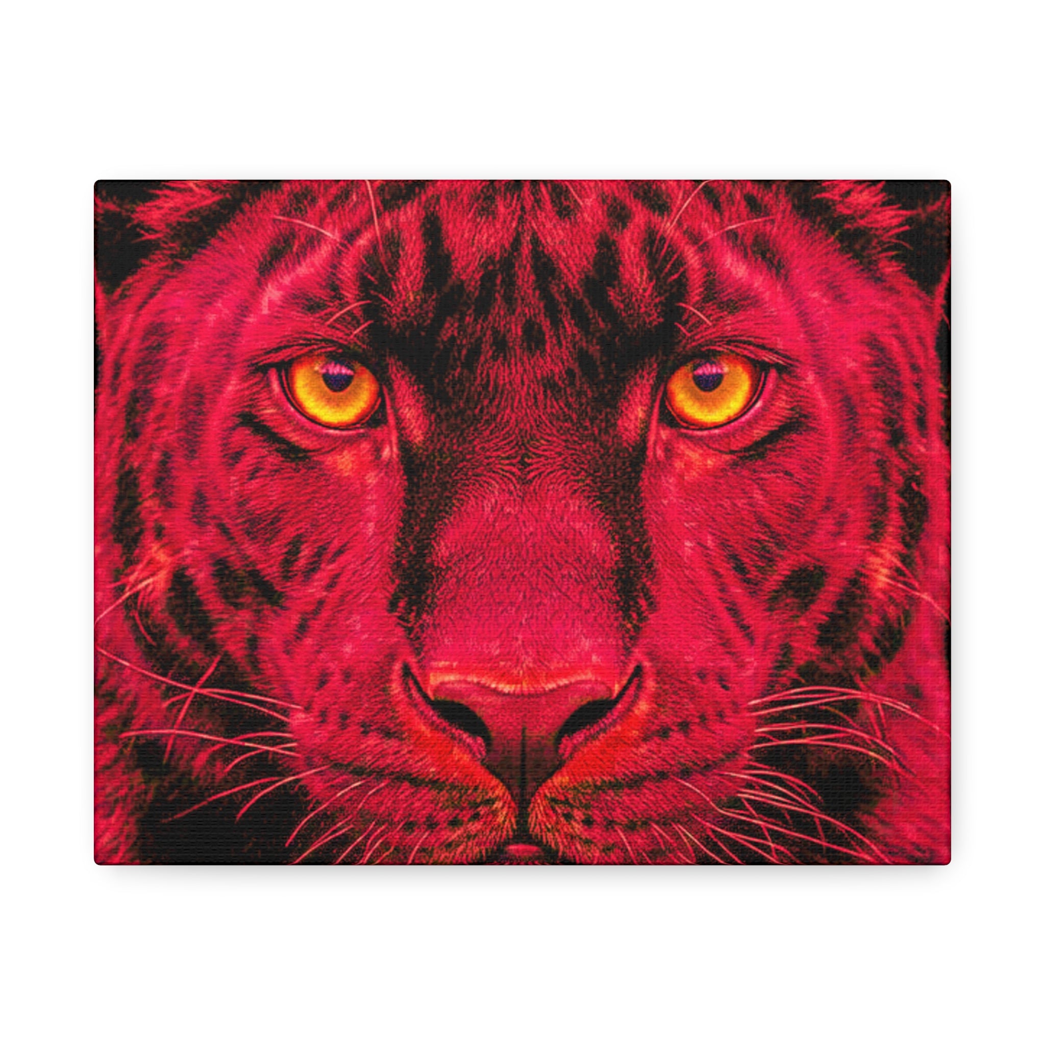 Red Panther Canvas Wall Art — Bold Neon Portrait Stretched Canvas