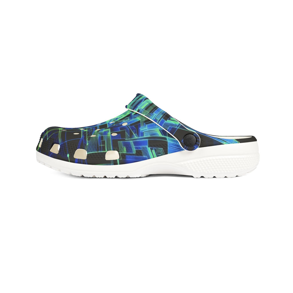 Blue Green Abstract Tech Pattern EVA Foam Clogs