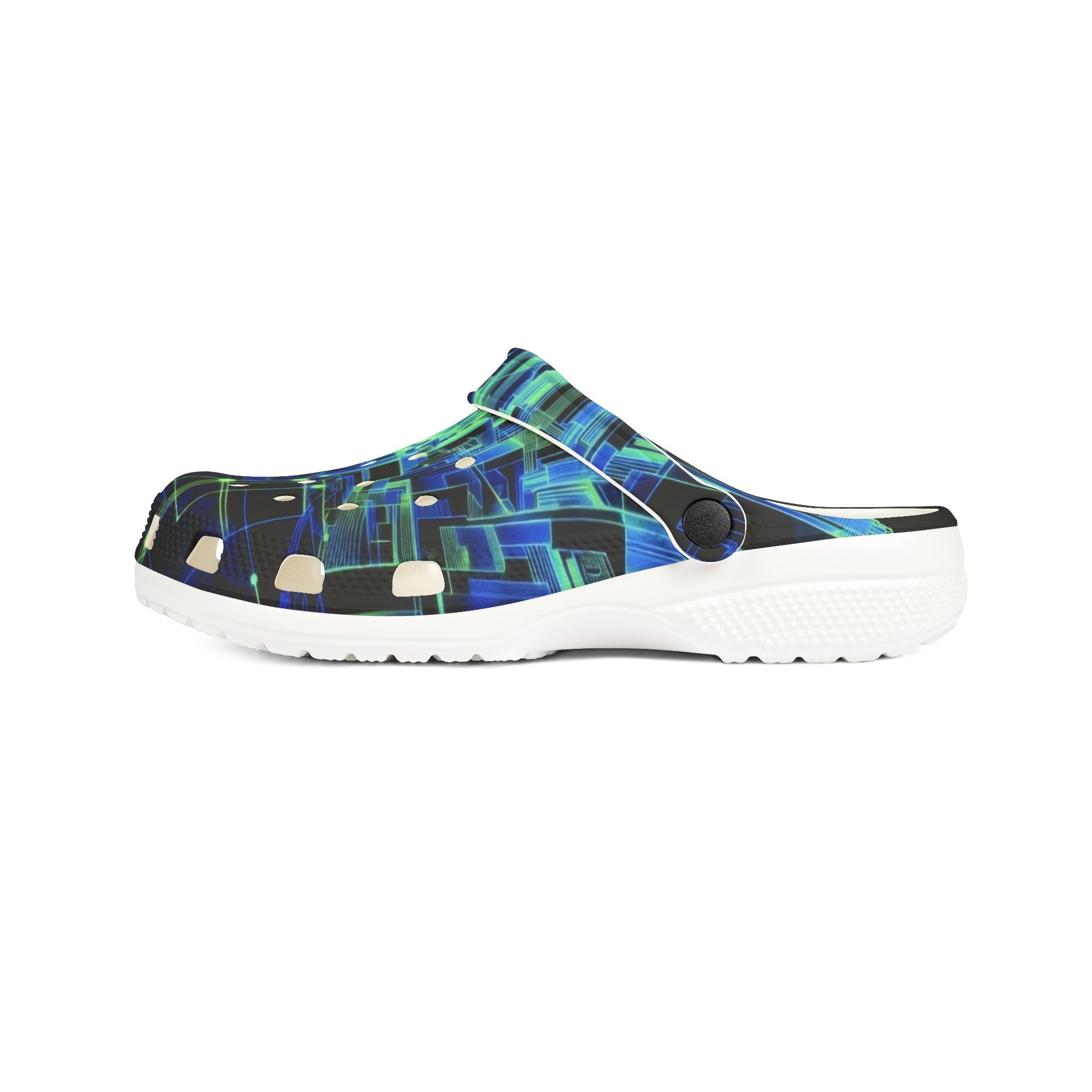 Blue Green Abstract Tech Pattern EVA Foam Clogs