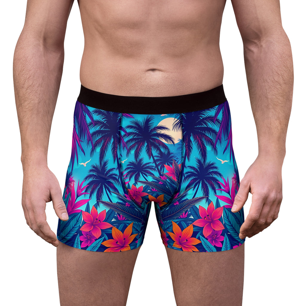 Tropical Palm Boxer Briefs — Men's Floral Hawaiian All-Over Print
