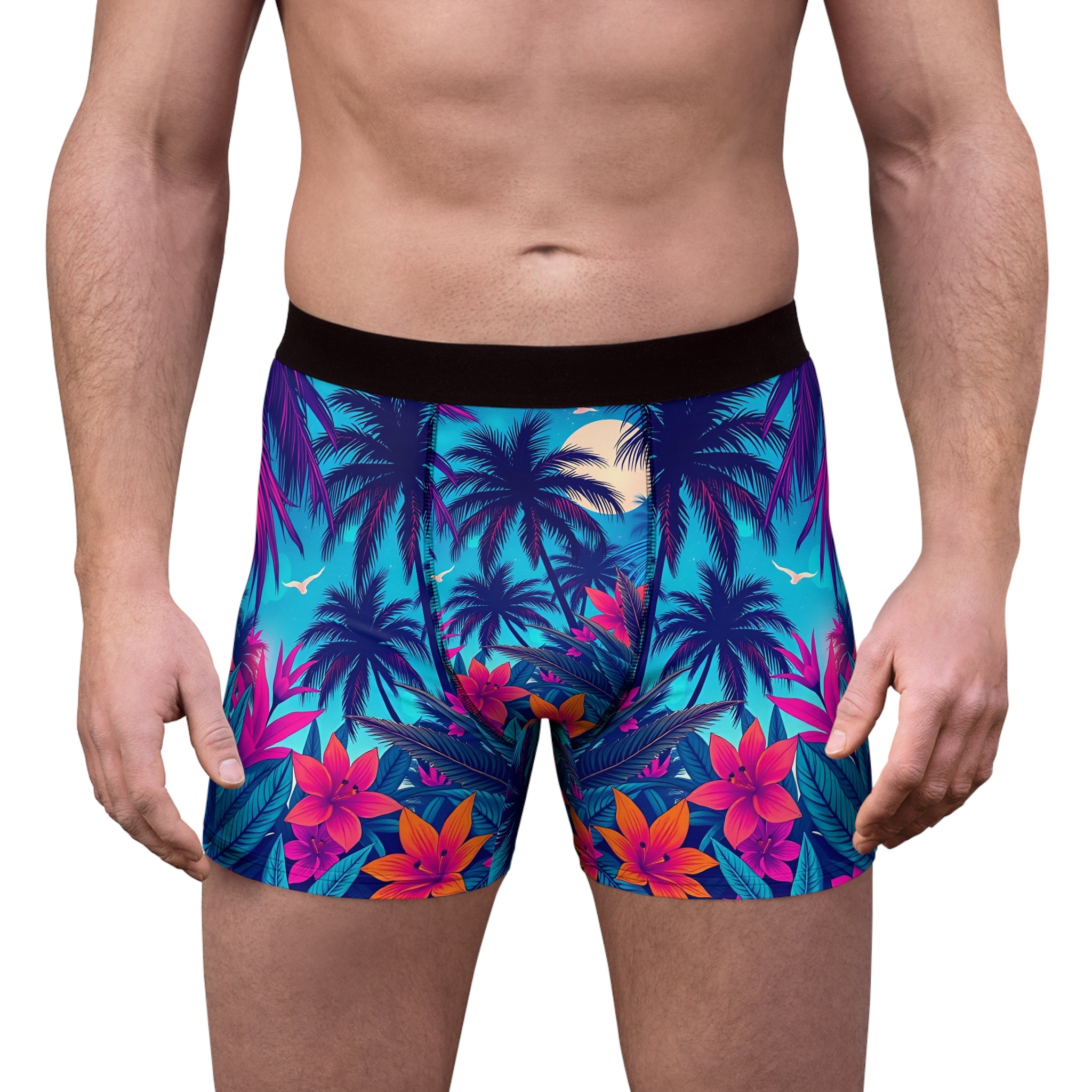 Tropical Palm Boxer Briefs — Men's Floral Hawaiian All-Over Print