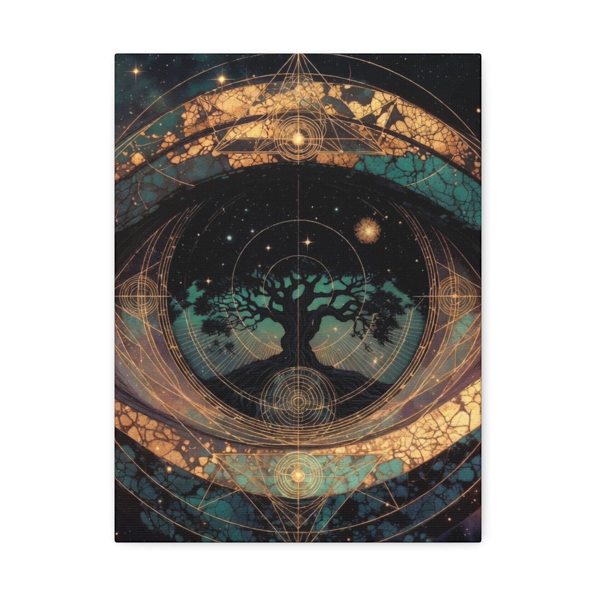 Mystic Tree of Life Stretched Canvas – Spiritual Cosmic Wall Art