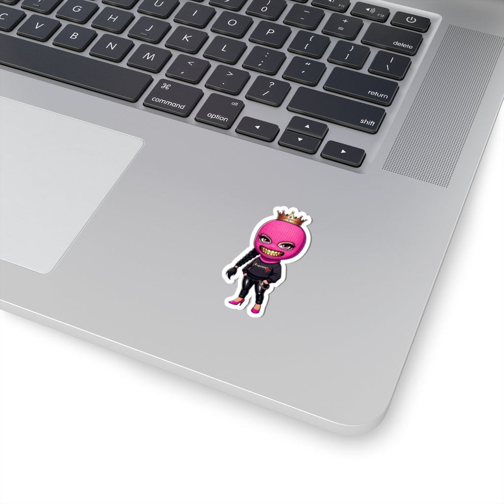 Queen Mask Sticker — Pink Balaclava Girl Kiss-Cut Decal