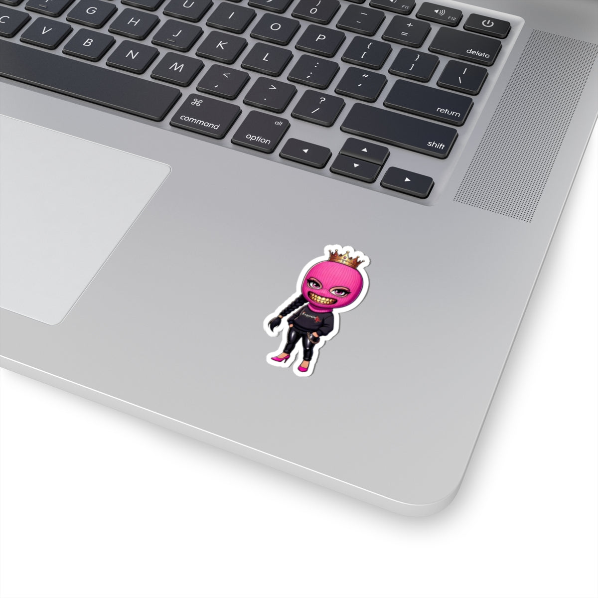 Queen Mask Sticker — Pink Balaclava Girl Kiss-Cut Decal
