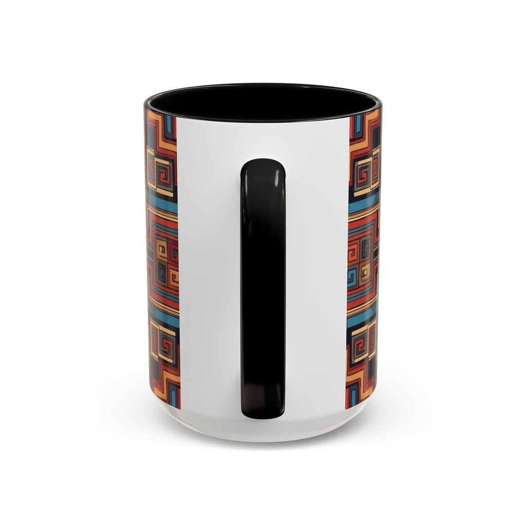 Boho Geometric Accent Mug — Colorful Tribal Pattern Coffee Cup