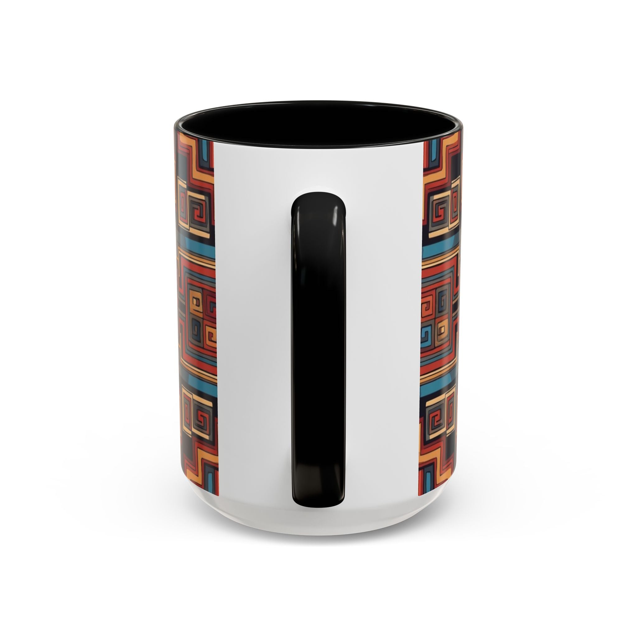 Boho Geometric Accent Mug — Colorful Tribal Pattern Coffee Cup