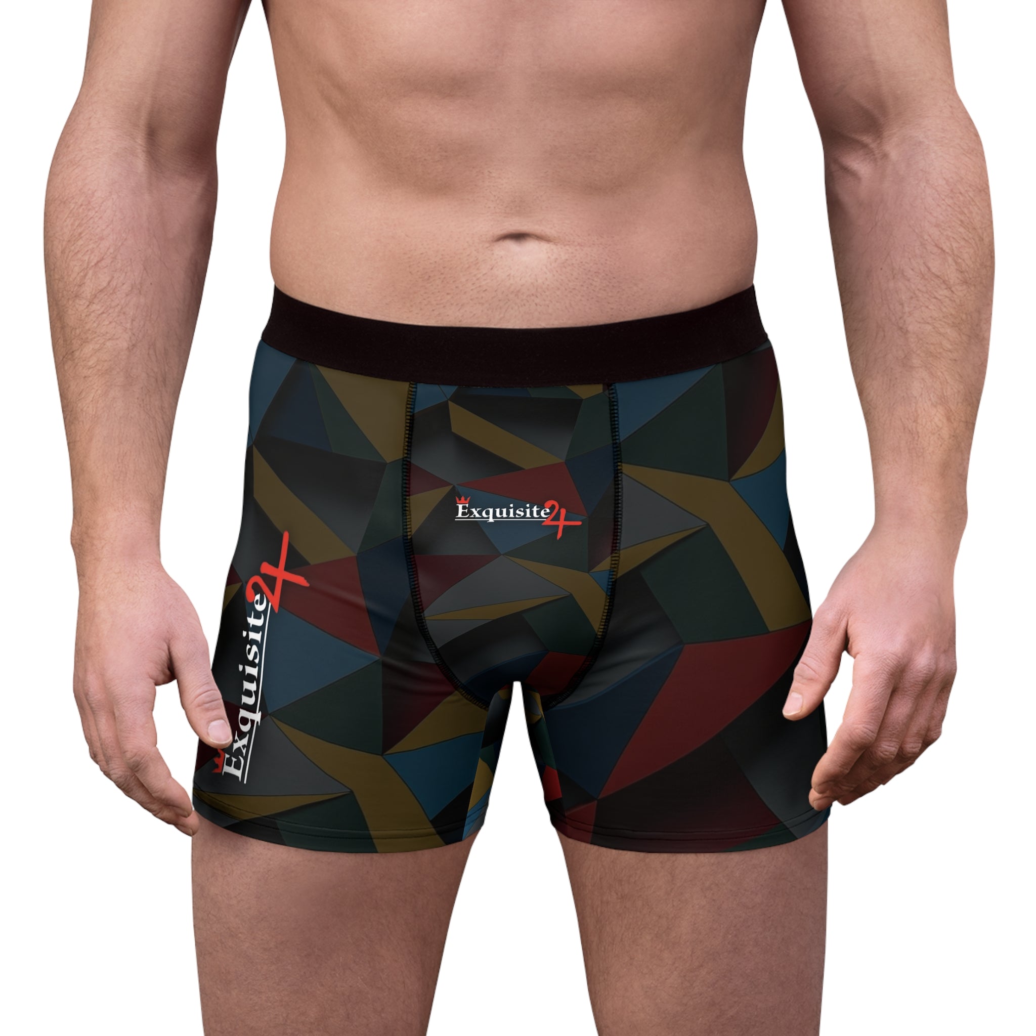 Geometric Color-Block Boxer Briefs — Exquisite Logo All-Over Print