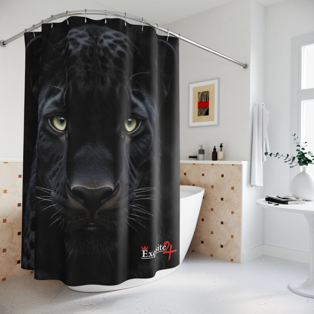 Panther Face Shower Curtain – Dramatic Black Panther Bathroom Decor