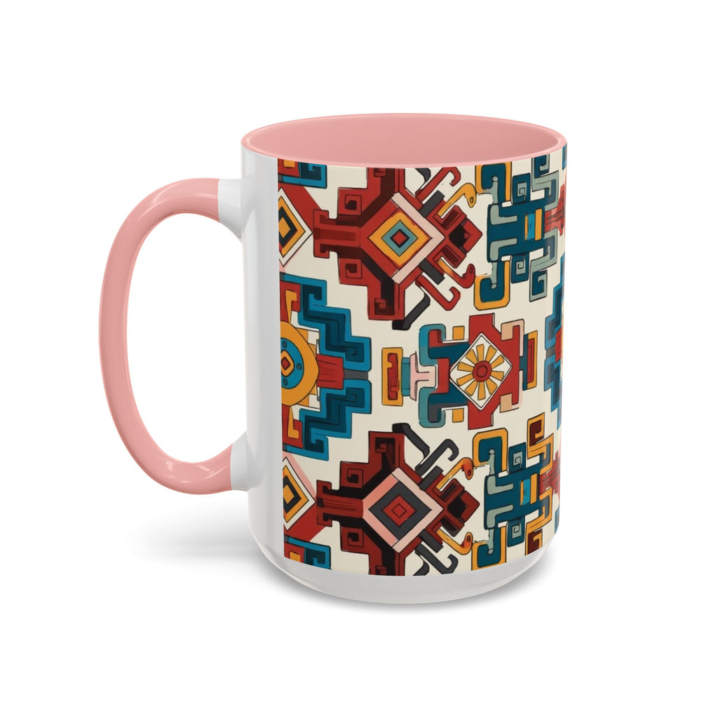 Southwestern Geometric Accent Mug — Color Interior Ceramic Coffee Cup