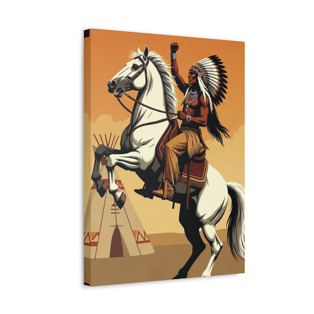 Aboriginal American Warrior on Horse — Stretched Canvas Wall Art