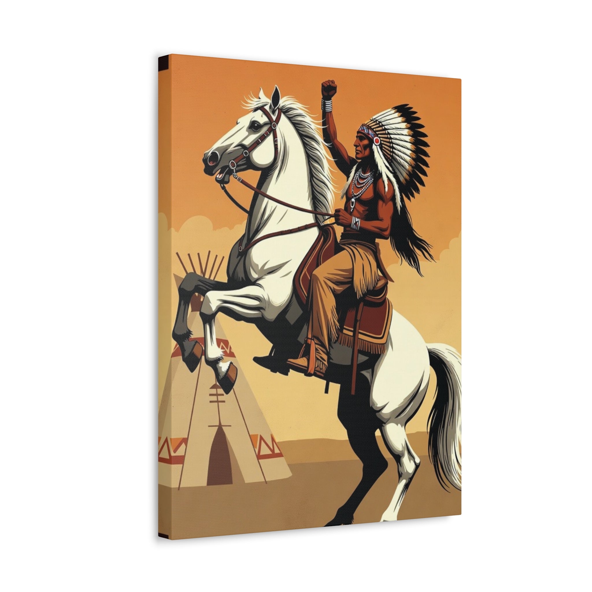 Aboriginal American Warrior on Horse — Stretched Canvas Wall Art