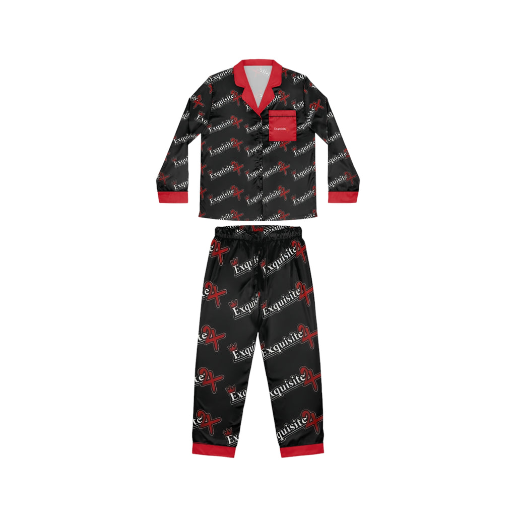 Satin Pajamas - Black & Red 'Exquisite 24' Printed Women's Sleep Set