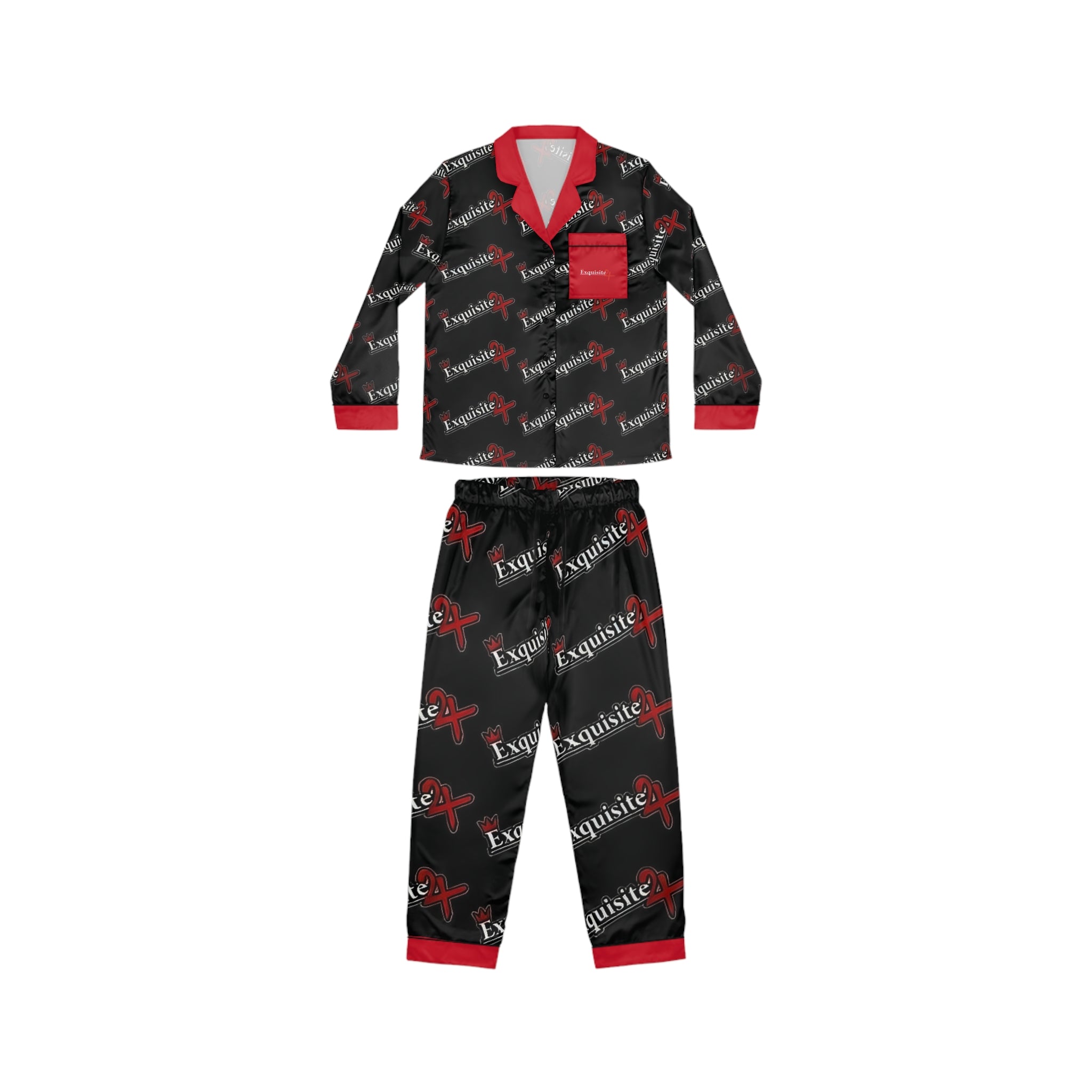 Satin Pajamas - Black & Red 'Exquisite 24' Printed Women's Sleep Set