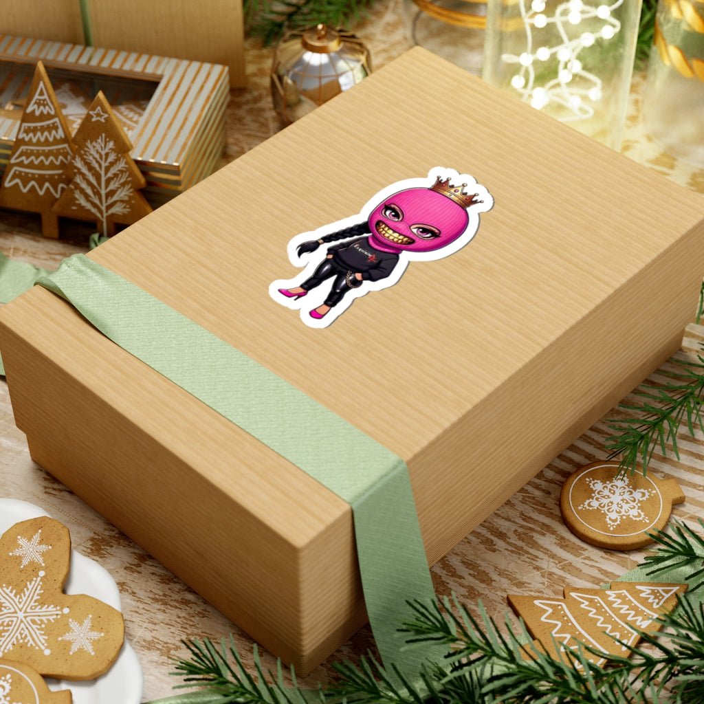 Queen Mask Sticker — Pink Balaclava Girl Kiss-Cut Decal