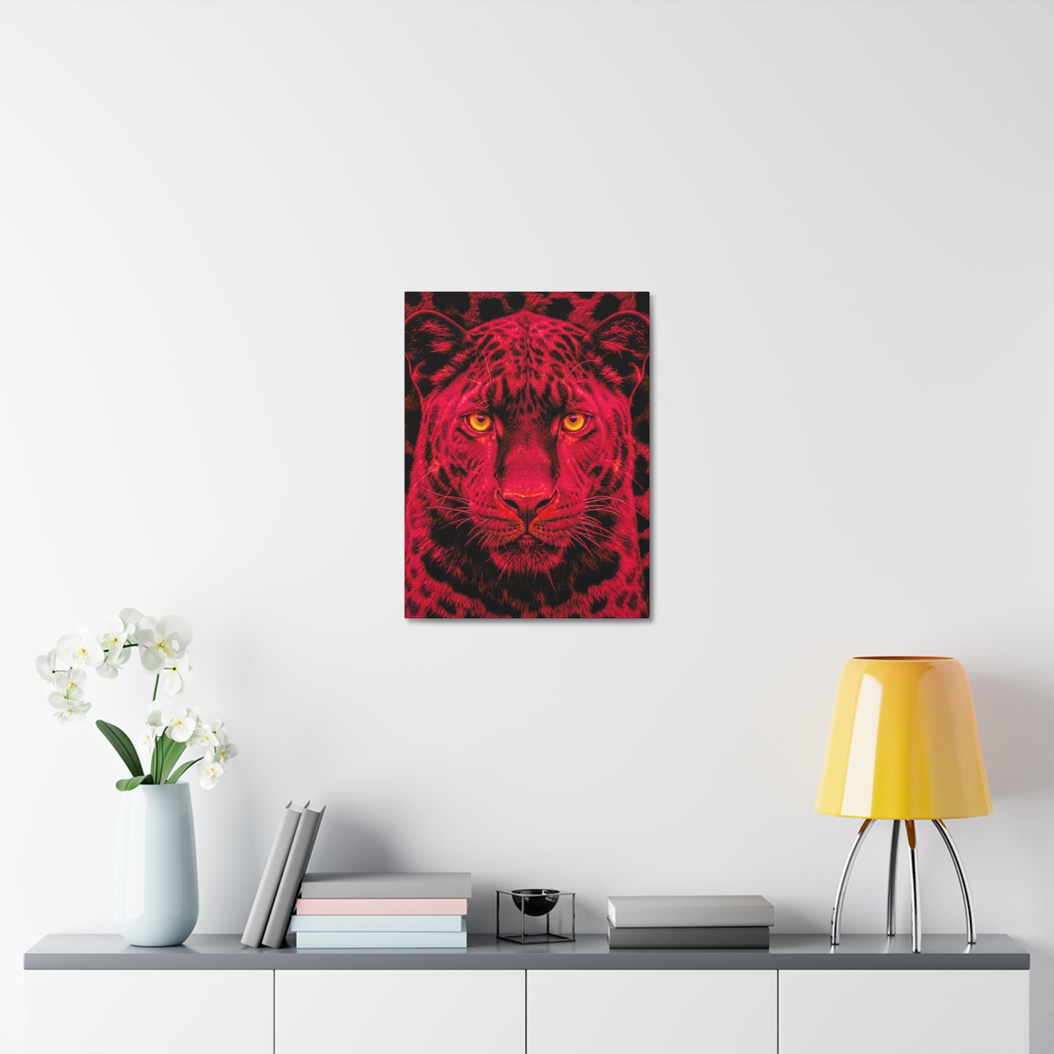Red Panther Canvas Wall Art — Bold Neon Portrait Stretched Canvas