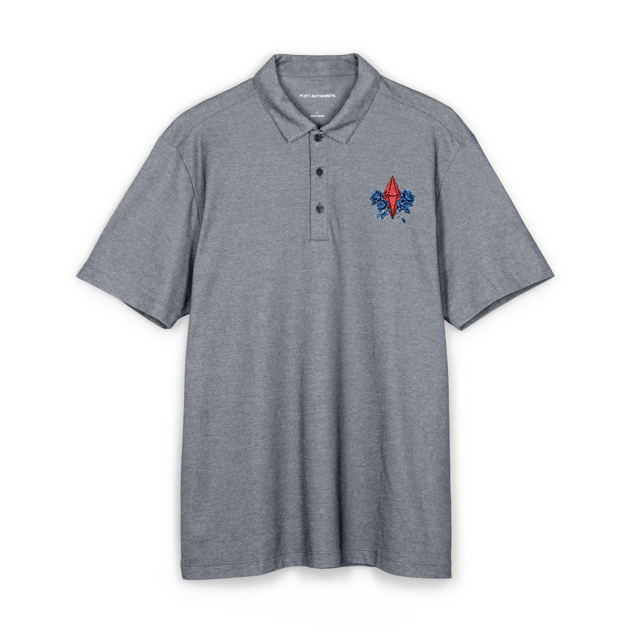 Men's Embroidered  Red Jewel & Blue Roses Crest Polo