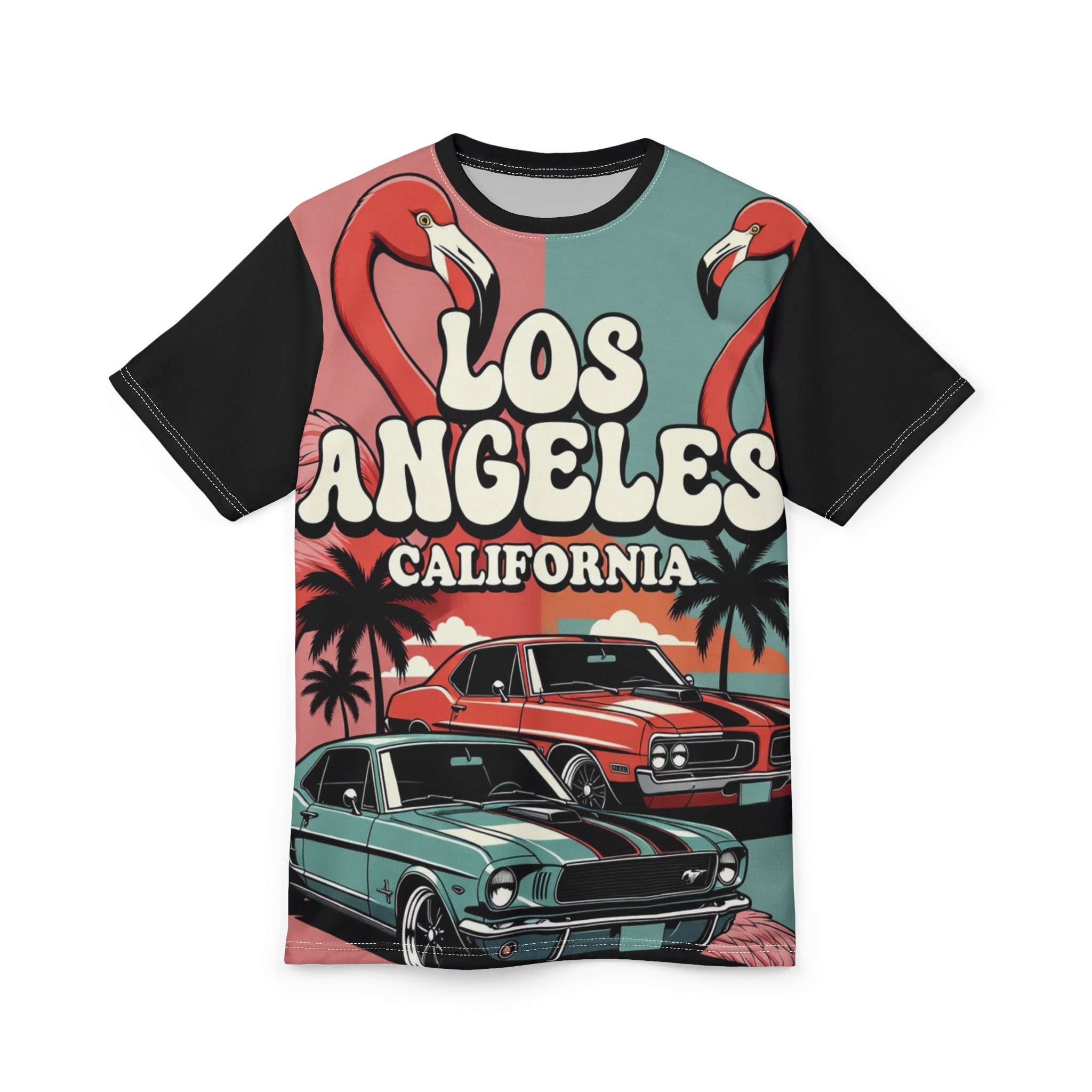 Los Angeles California Vintage Muscle Cars Flamingo Tee