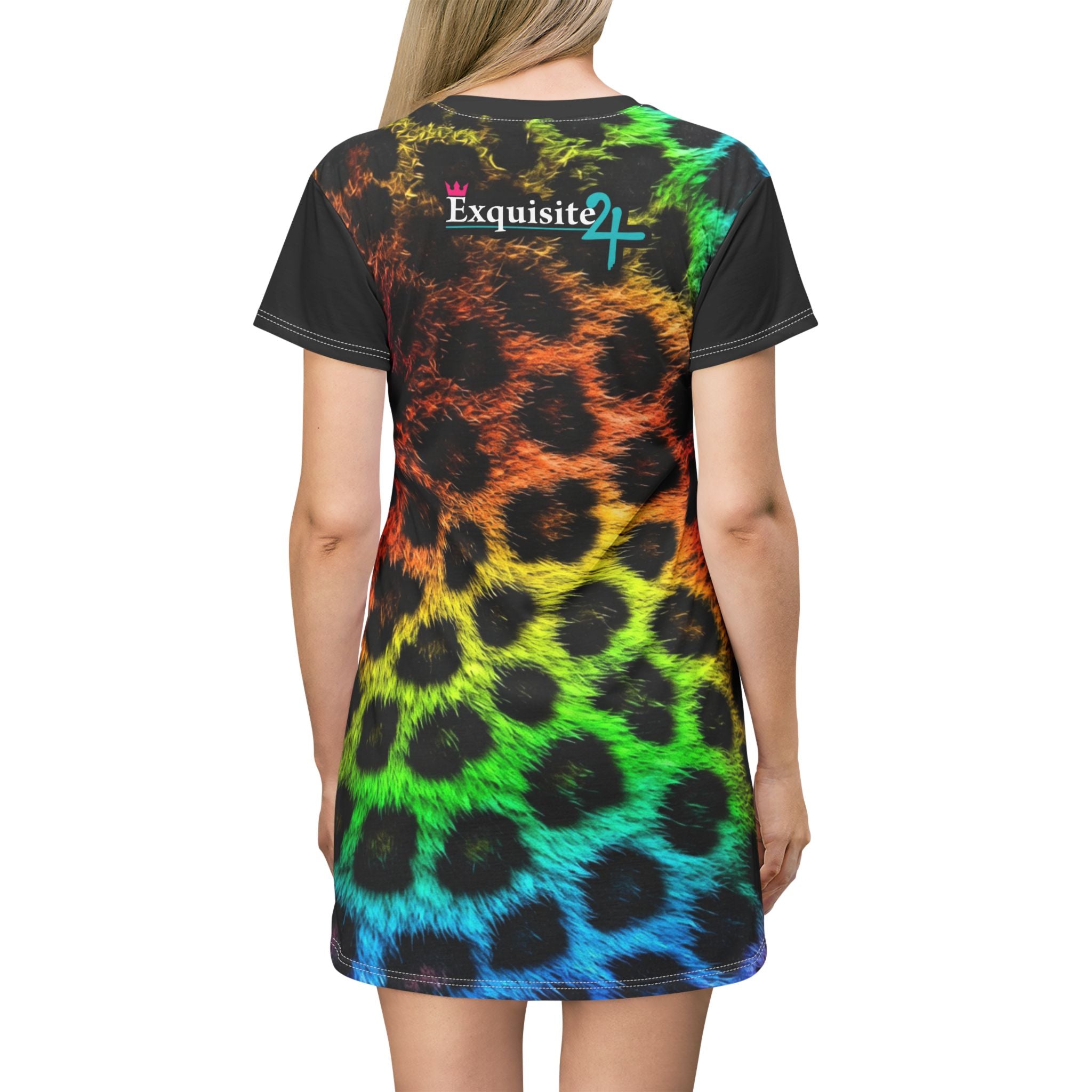 Neon Leopard All-Over Print T-Shirt Dress — Vibrant Leopard Graphic