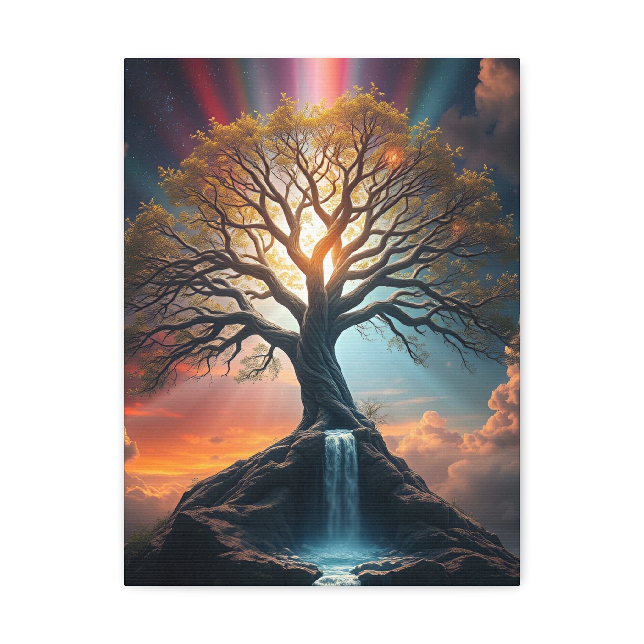 Tree of Light Stretched Canvas Wall Art – Inspirational Fantasy Landscape