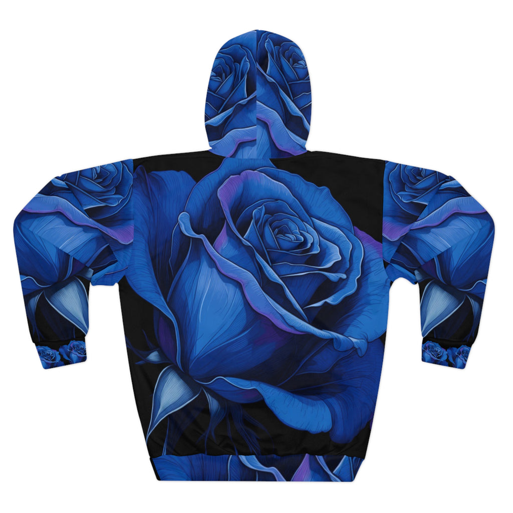Blue Rose Hoodie – All-Over Print Floral Pullover