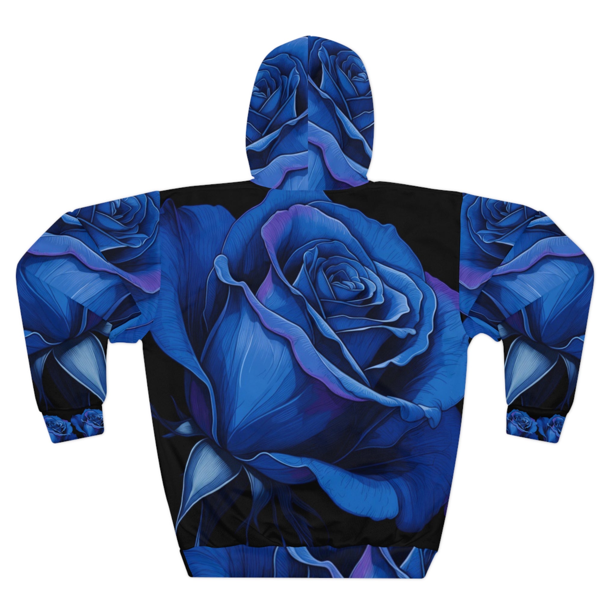 Blue Rose Hoodie – All-Over Print Floral Pullover