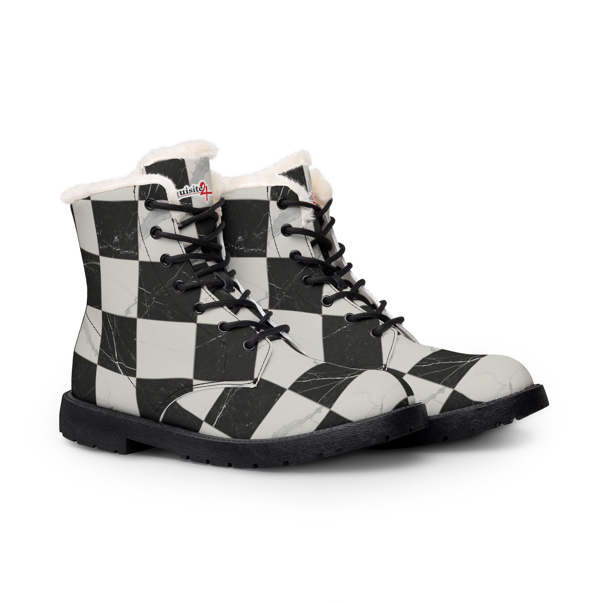 Women's Checkerboard Fur-Lined Leather Boots