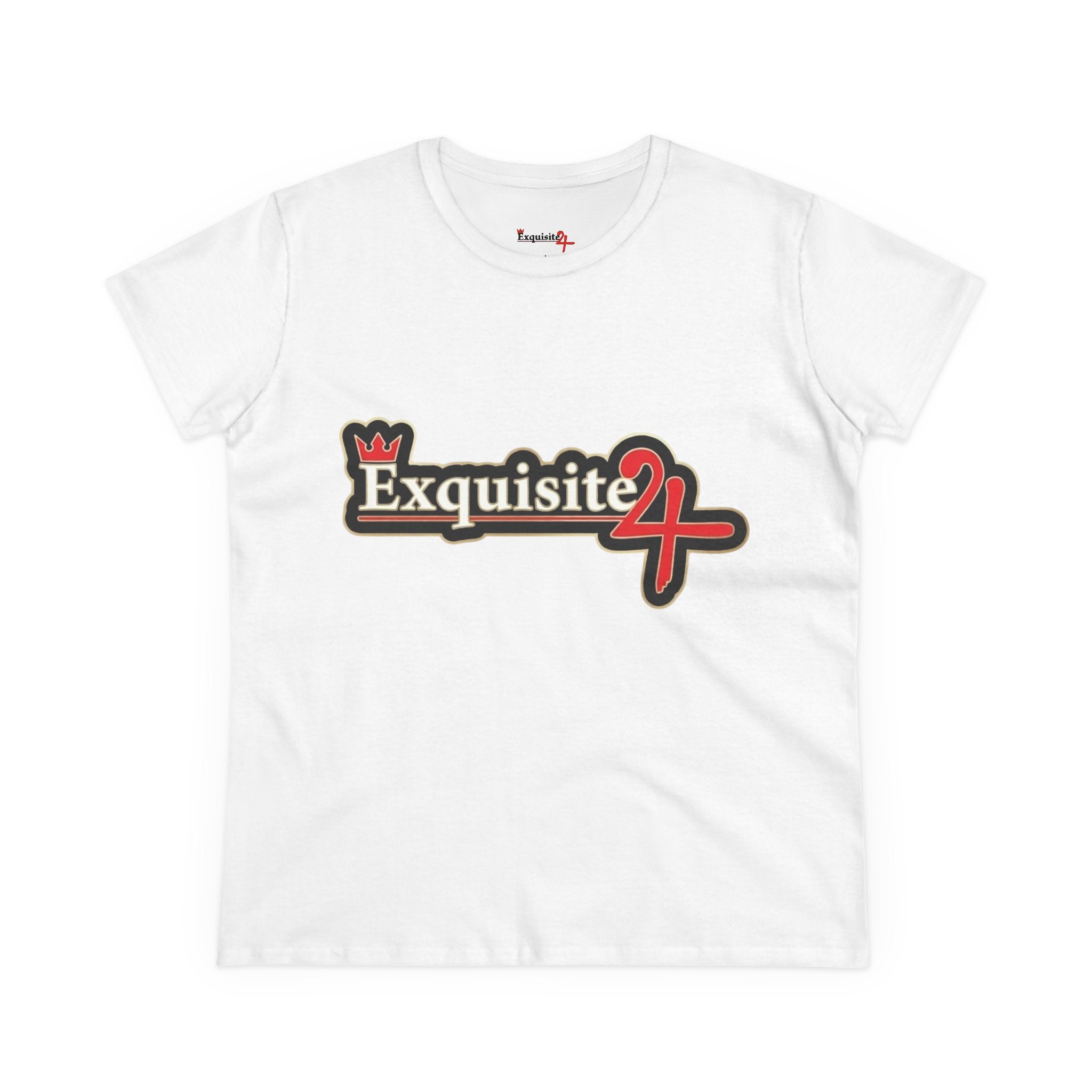 Exquisite 24 Sticker Logo Women's Graphic Tee – Black with Gold Rim